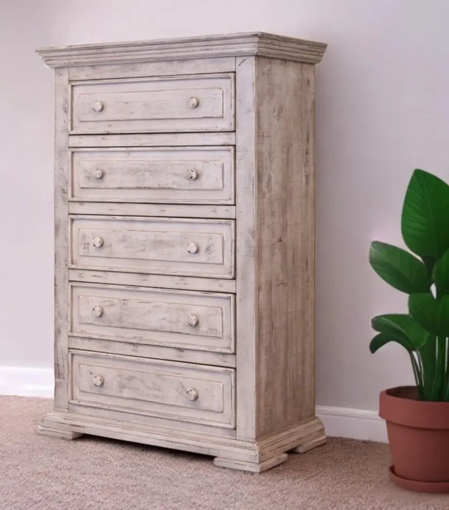 37" White Solid Wood Five Drawer Chest HomeRoots