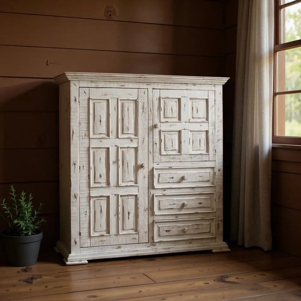 55" White Solid Wood Three Drawer Gentlemans Chest HomeRoots