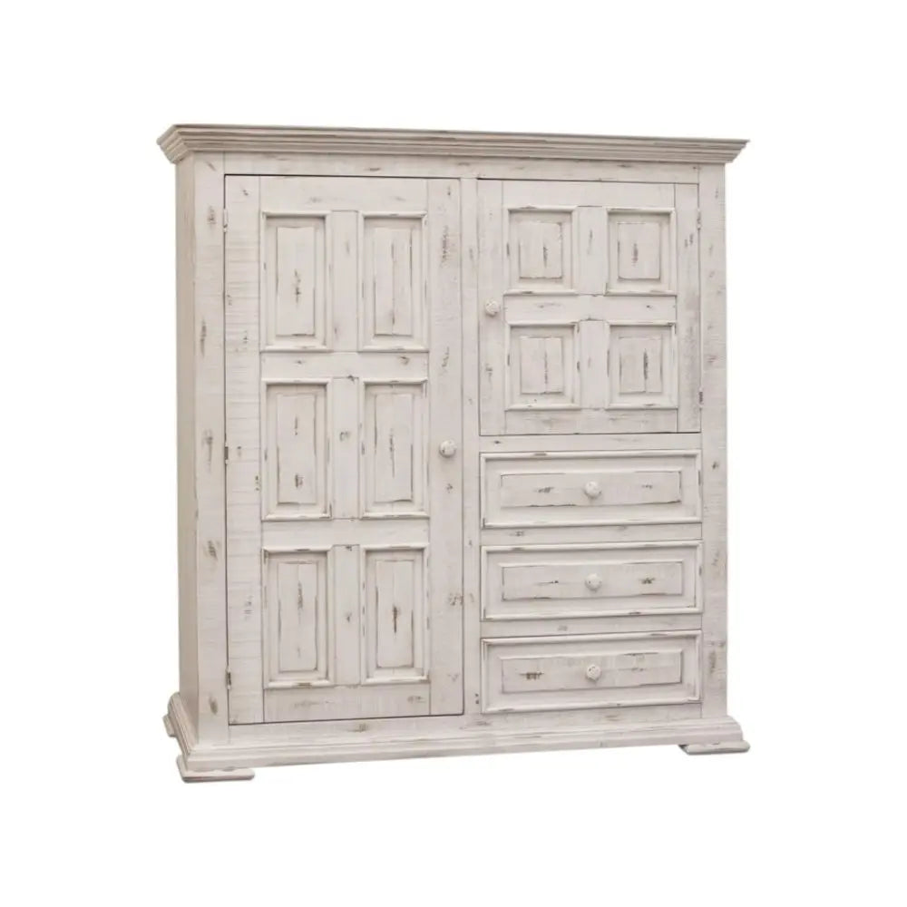 55" White Solid Wood Three Drawer Gentlemans Chest HomeRoots