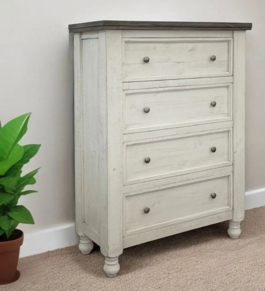 39" Gray and Ivory Solid Wood Four Drawer Chest HomeRoots