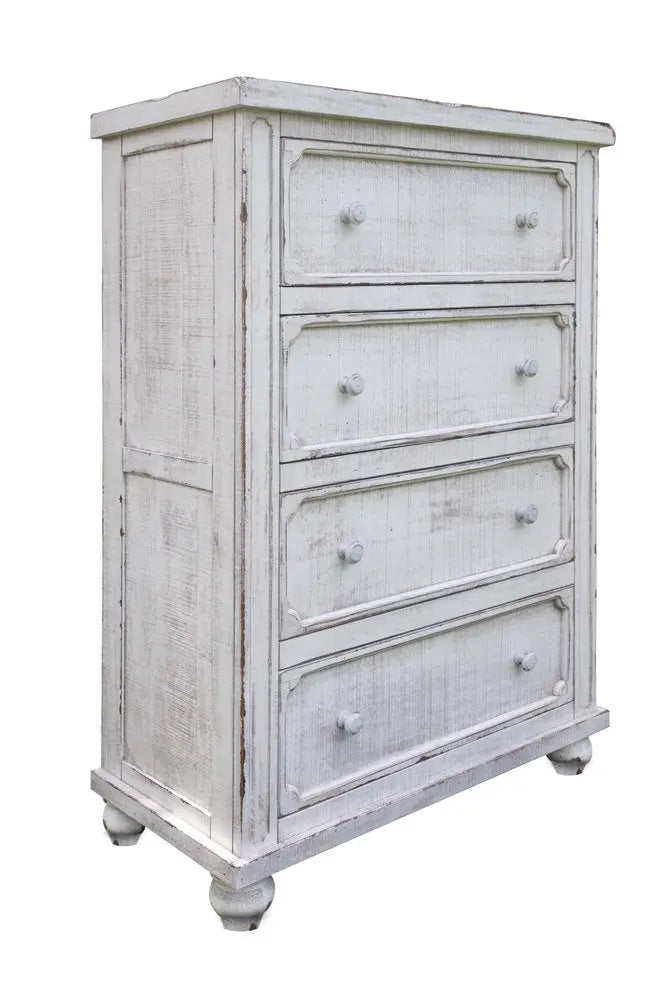 37" Antiqued White Solid Wood Four Drawer Chest HomeRoots