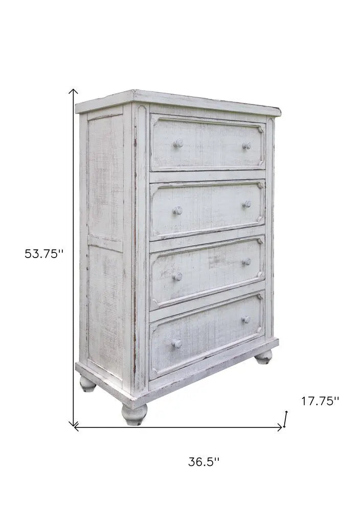 37" Antiqued White Solid Wood Four Drawer Chest HomeRoots