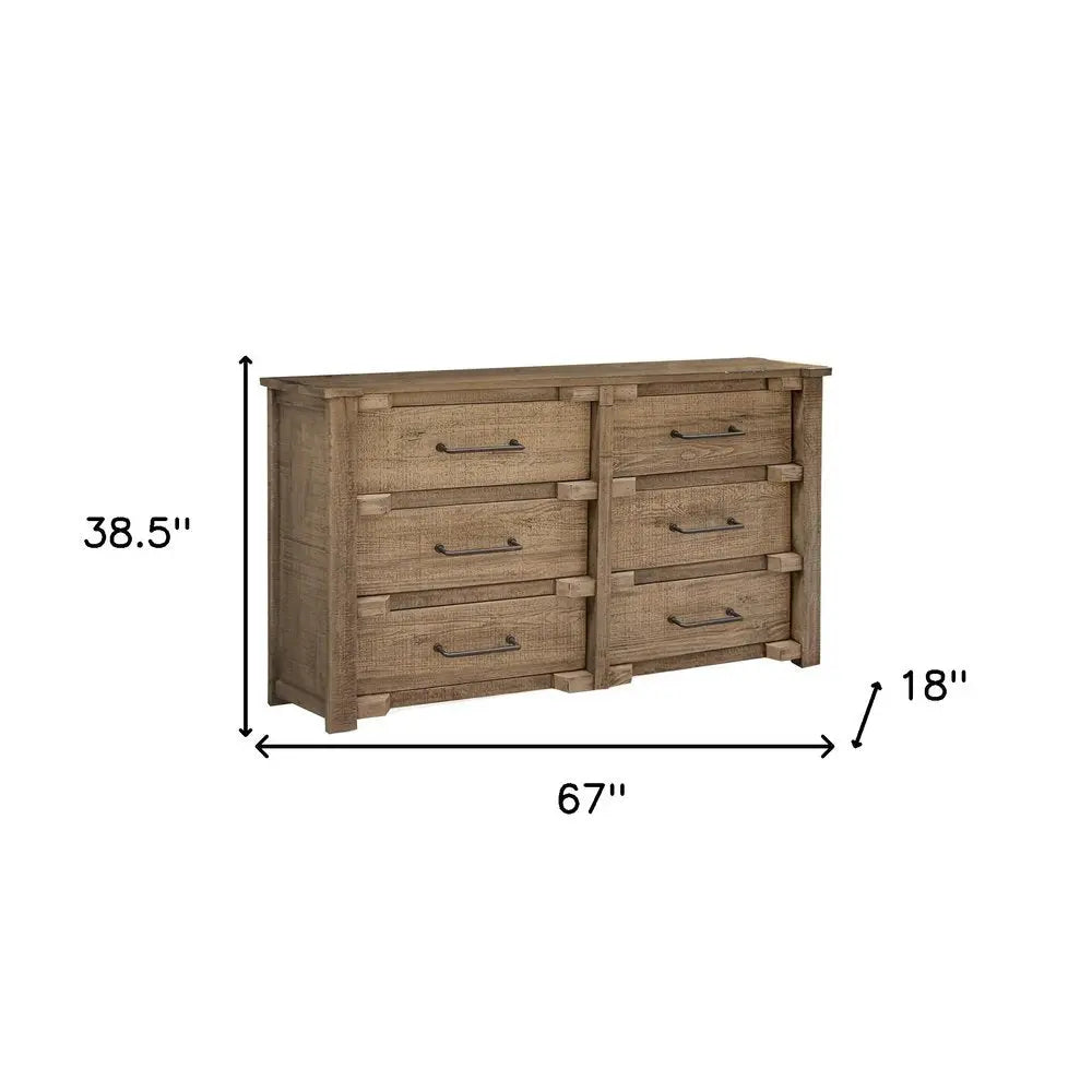67" Natural Solid Wood Six Drawer Double Dresser HomeRoots