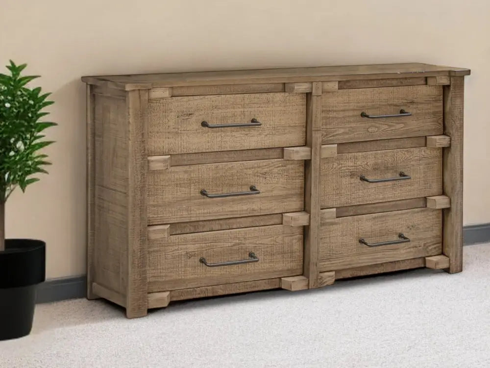 67" Natural Solid Wood Six Drawer Double Dresser HomeRoots
