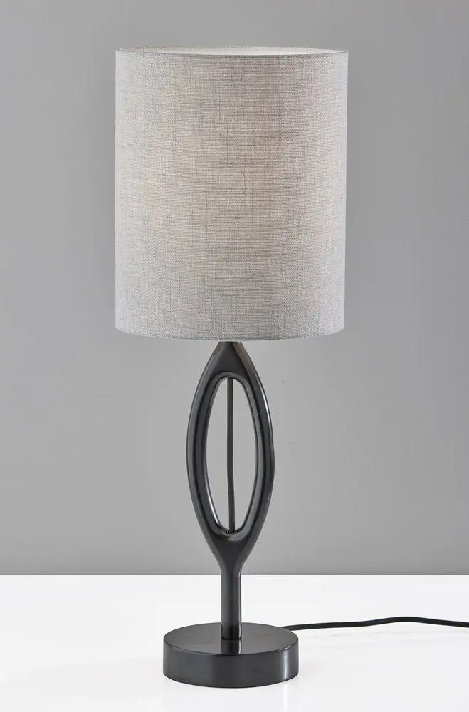 28" Black Solid Wood Round Table Lamp With Gray Drum Shade HomeRoots