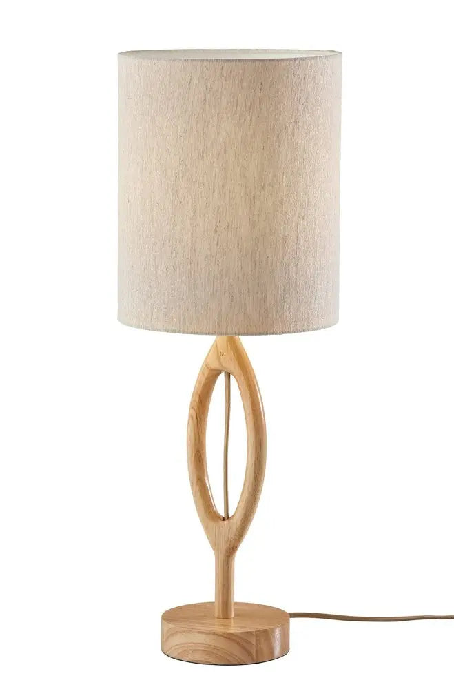 28" Natural Solid Wood Round Table Lamp With Beige Drum Shade HomeRoots