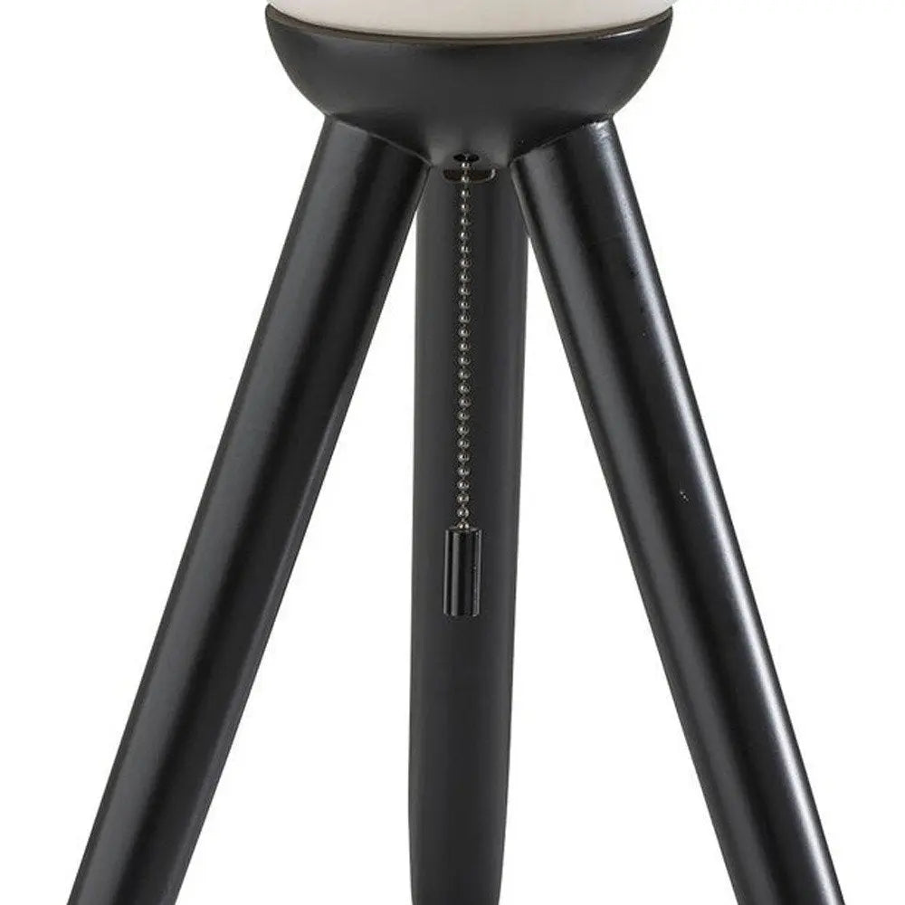 23" Black Solid Wood Tripod Table Lamp With White Ribbed Glass Shade HomeRoots