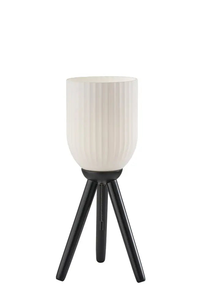 23" Black Solid Wood Tripod Table Lamp With White Ribbed Glass Shade HomeRoots