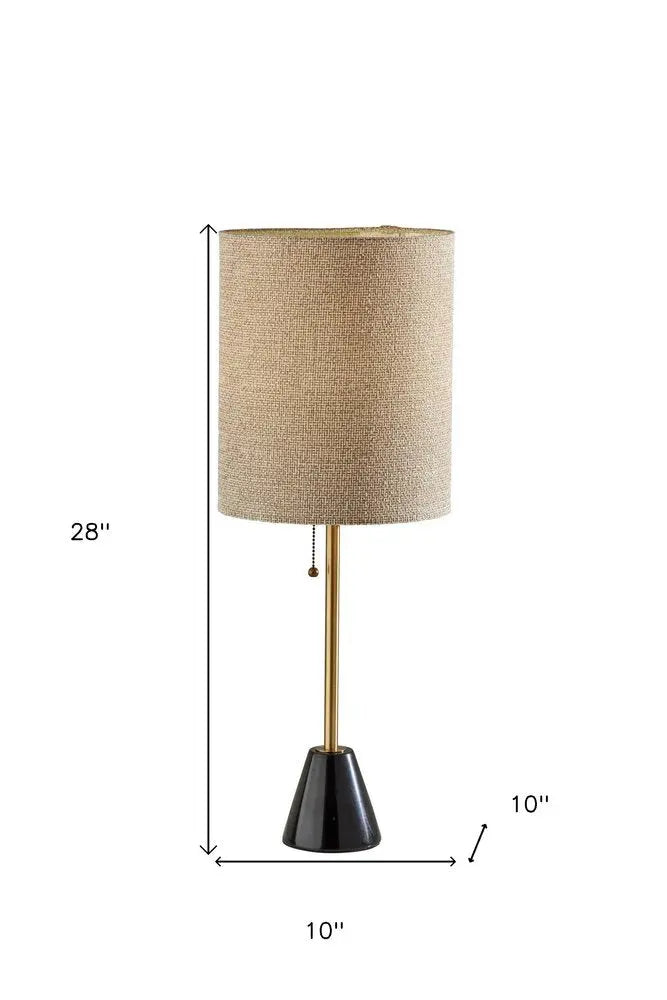 28" Black and Gold Marble and Metal Table Lamp With Beige Drum Shade HomeRoots