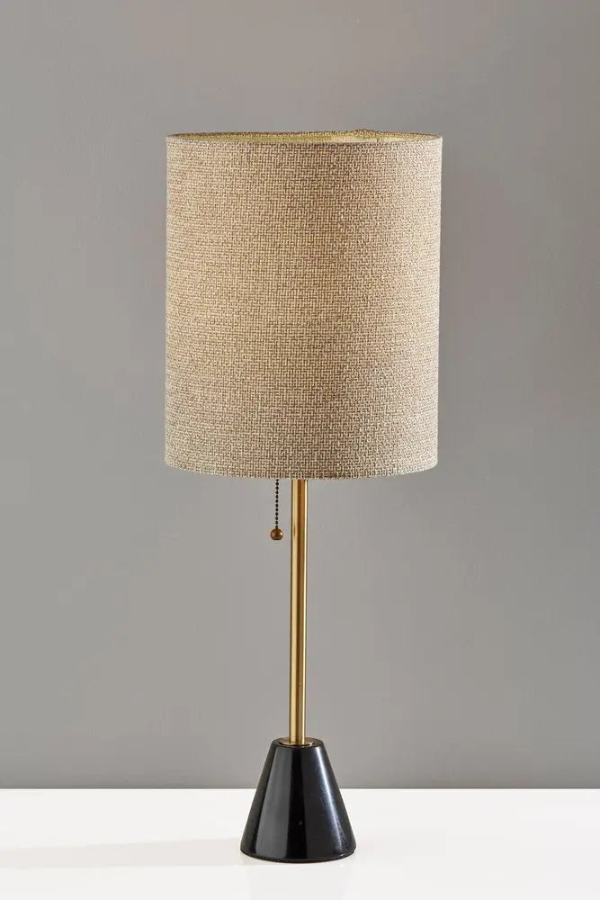 28" Black and Gold Marble and Metal Table Lamp With Beige Drum Shade HomeRoots