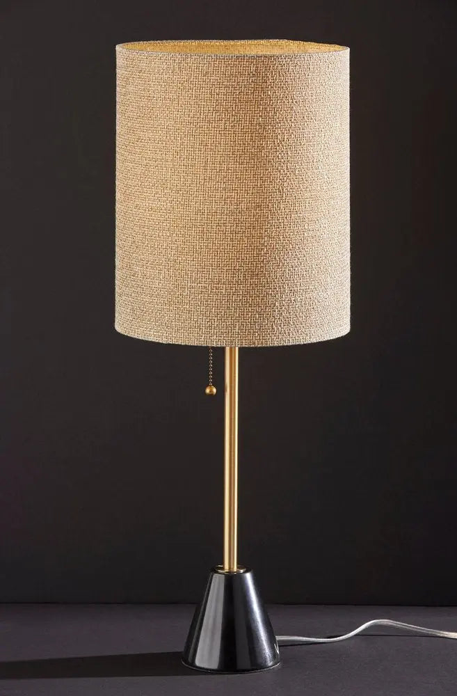 28" Black and Gold Marble and Metal Table Lamp With Beige Drum Shade HomeRoots