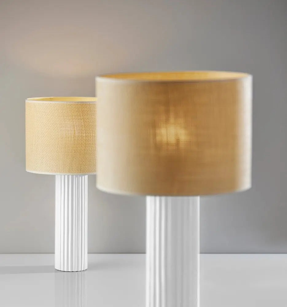 24" White Ceramic Cylinder Table Lamp With Beige Drum Shade HomeRoots