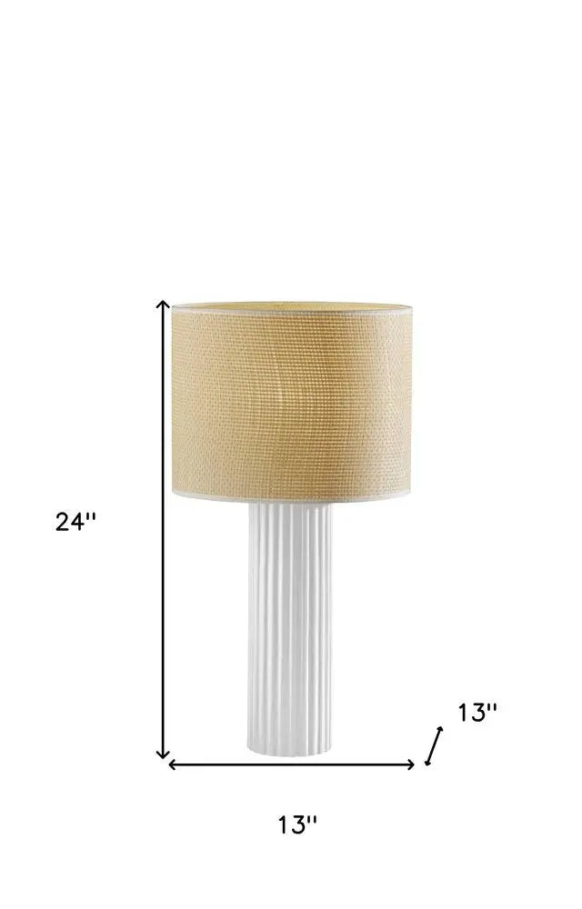 24" White Ceramic Cylinder Table Lamp With Beige Drum Shade HomeRoots