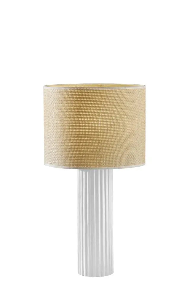 24" White Ceramic Cylinder Table Lamp With Beige Drum Shade HomeRoots