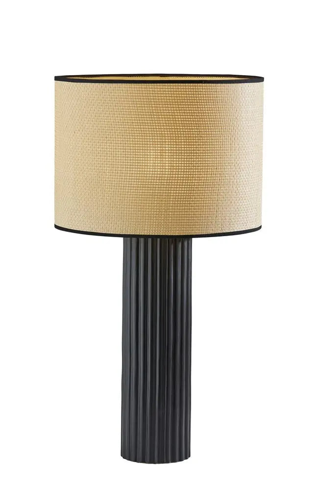 29" Black Ceramic Cylinder Table Lamp With Beige Drum Shade HomeRoots
