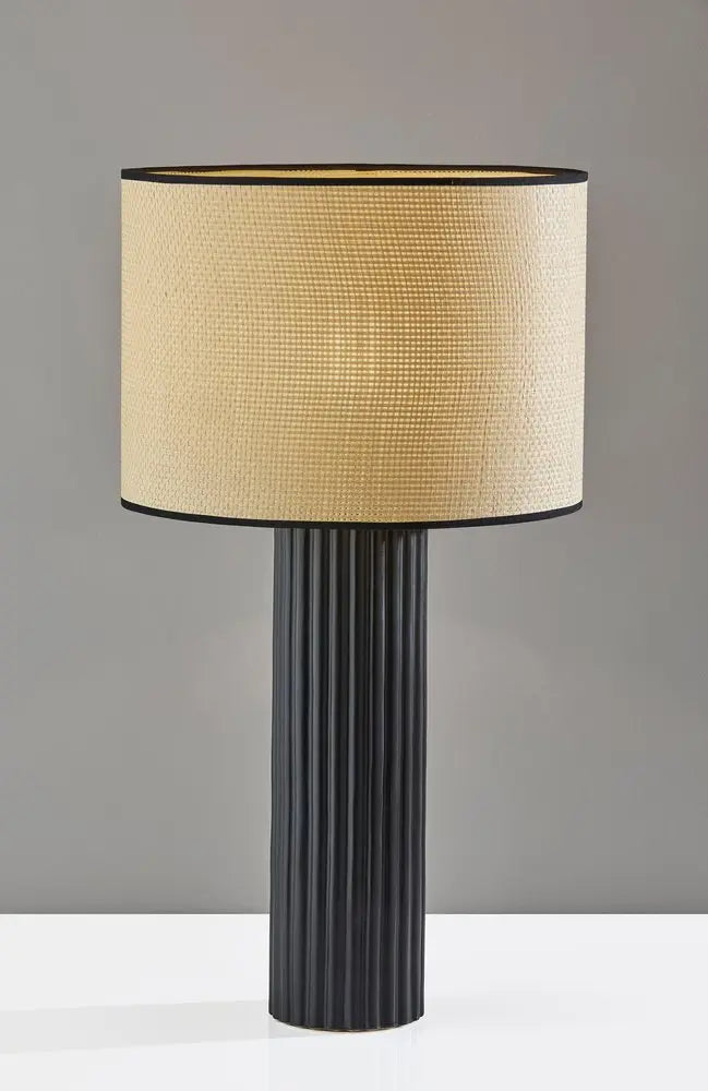 29" Black Ceramic Cylinder Table Lamp With Beige Drum Shade HomeRoots