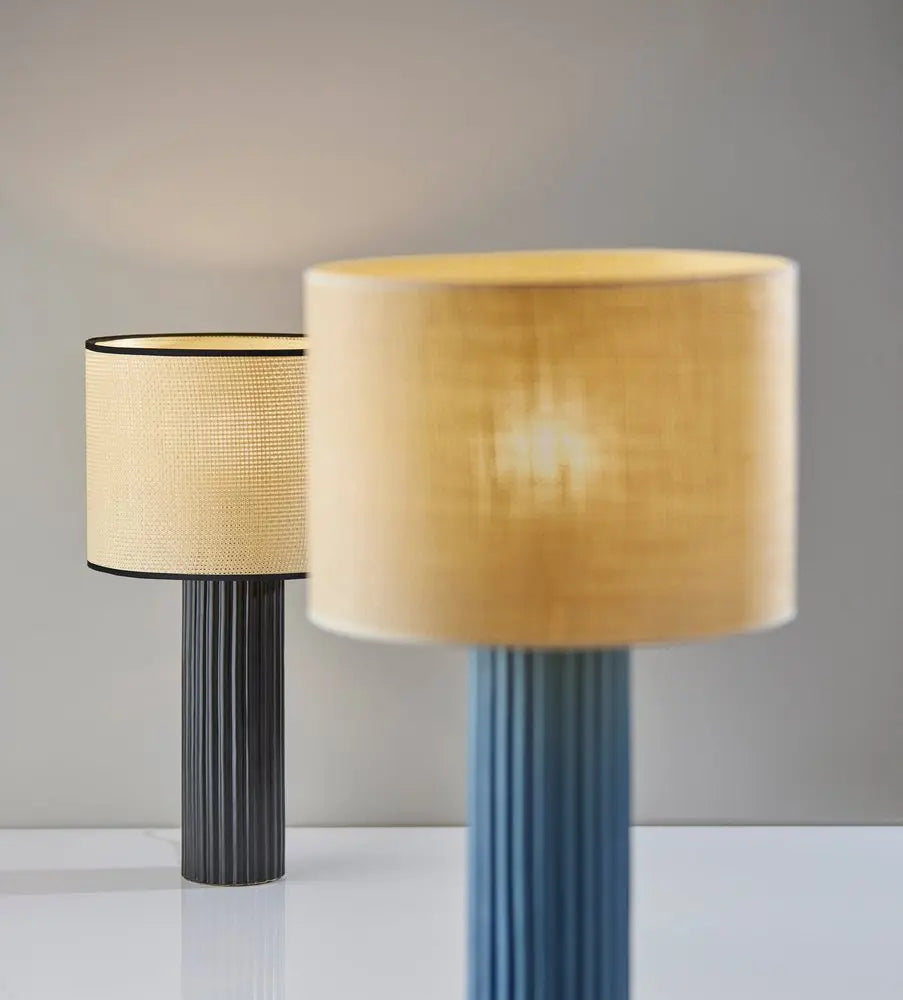 29" Black Ceramic Cylinder Table Lamp With Beige Drum Shade HomeRoots