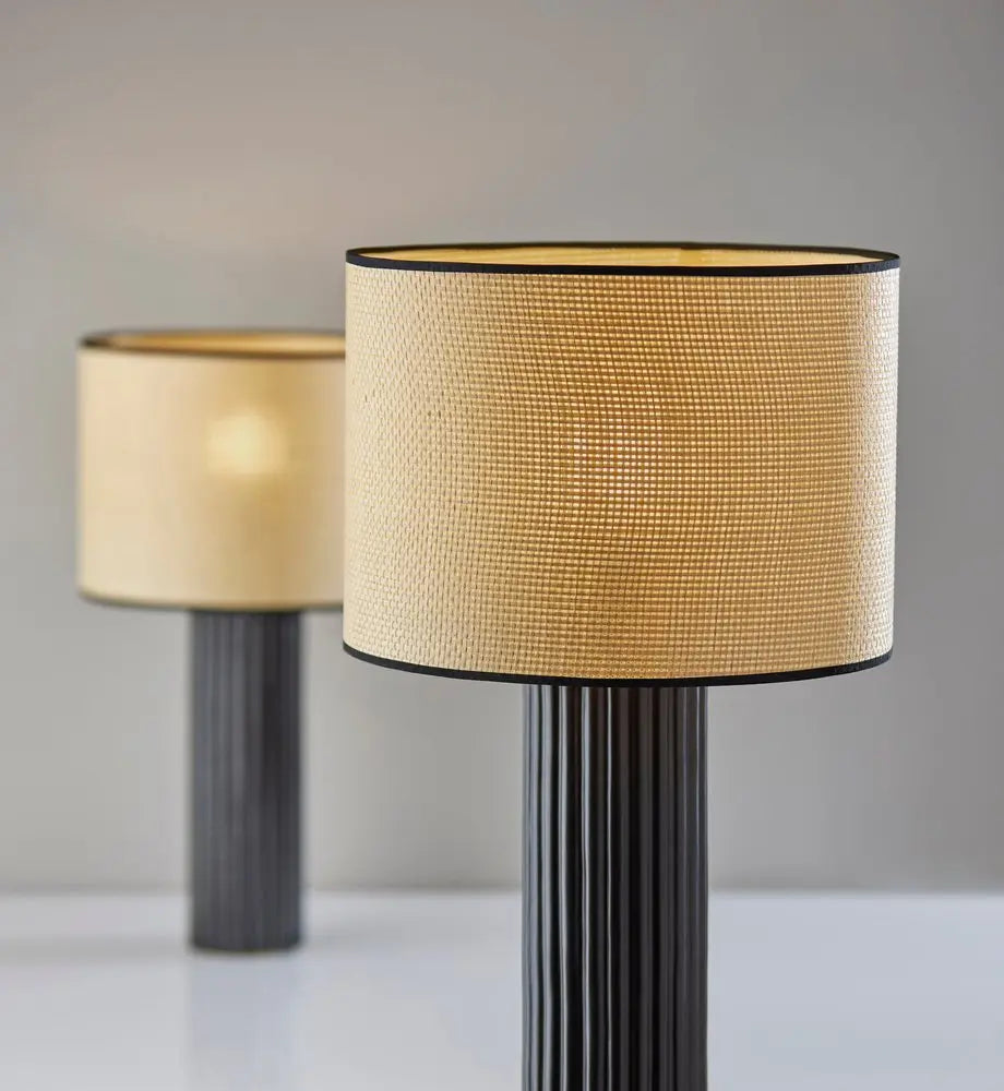 29" Black Ceramic Cylinder Table Lamp With Beige Drum Shade HomeRoots