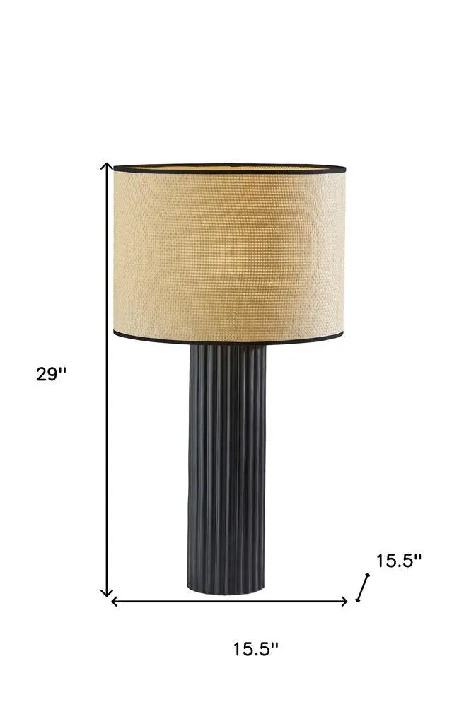 29" Black Ceramic Cylinder Table Lamp With Beige Drum Shade HomeRoots