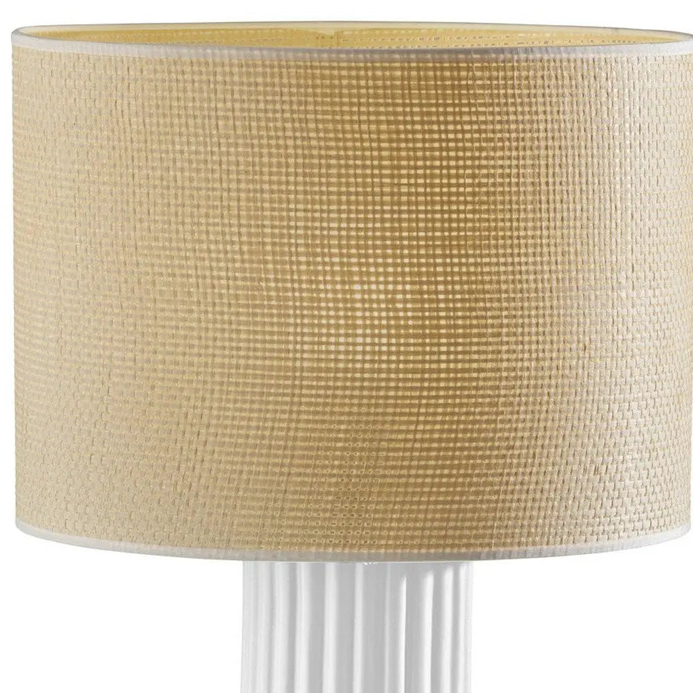 29" White Ceramic Cylinder Table Lamp With Beige Drum Shade HomeRoots