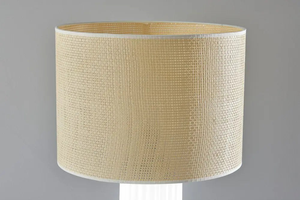 29" White Ceramic Cylinder Table Lamp With Beige Drum Shade HomeRoots