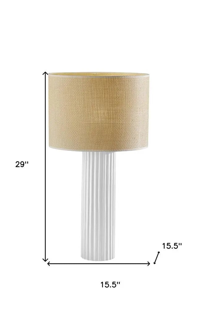 29" White Ceramic Cylinder Table Lamp With Beige Drum Shade HomeRoots