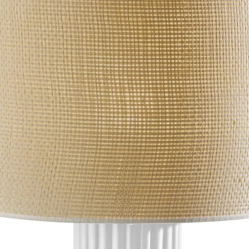 29" White Ceramic Cylinder Table Lamp With Beige Drum Shade HomeRoots