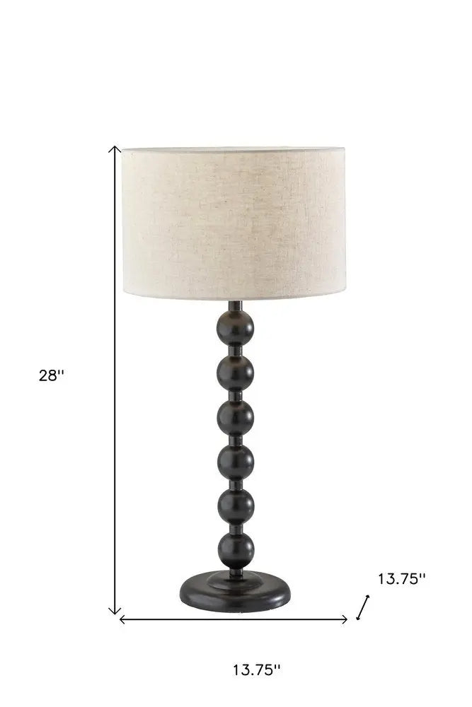 28" Black Solid Wood Candlestick Table Lamp With Off White Drum Shade HomeRoots