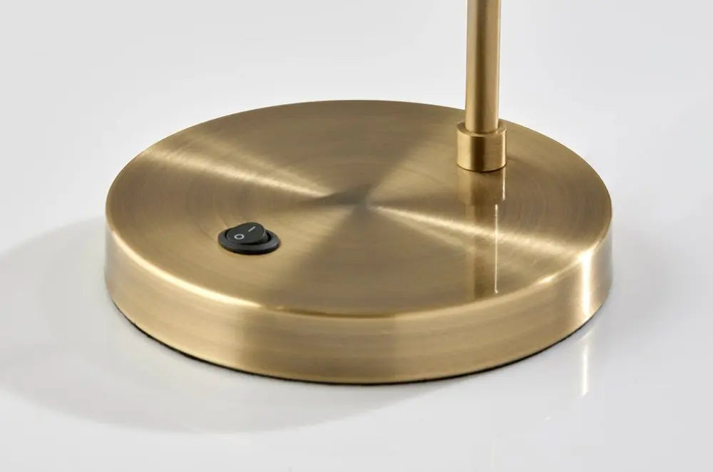 18" Antiqued Brass Metal Cylinder Desk Table Lamp With Gray Globe Shade With Starling LED Bulb HomeRoots