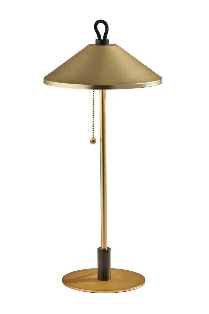 20" Black and Gold Metal Two Light Candlestick LED Table Lamp With Brass Cone Shade HomeRoots
