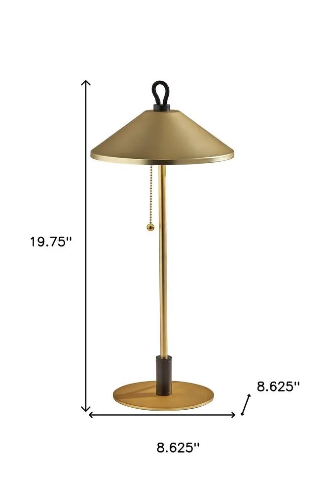 20" Black and Gold Metal Two Light Candlestick LED Table Lamp With Brass Cone Shade HomeRoots