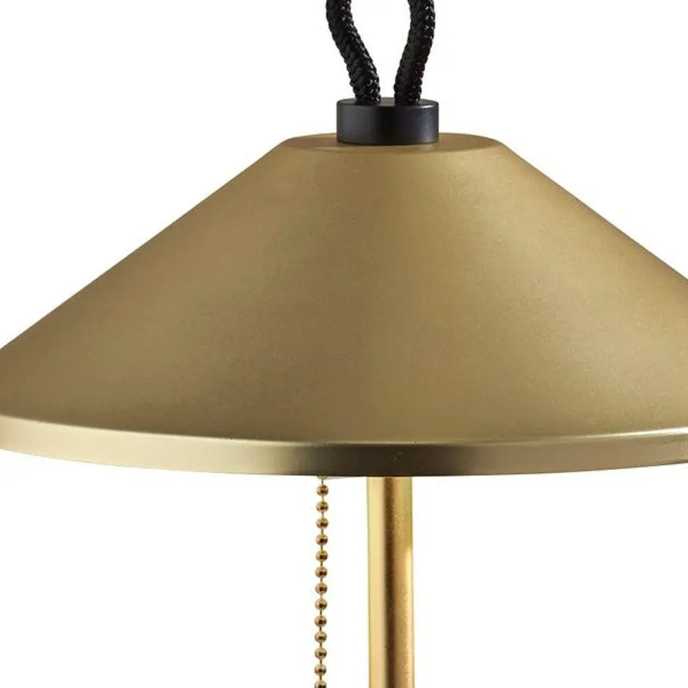 20" Black and Gold Metal Two Light Candlestick LED Table Lamp With Brass Cone Shade HomeRoots
