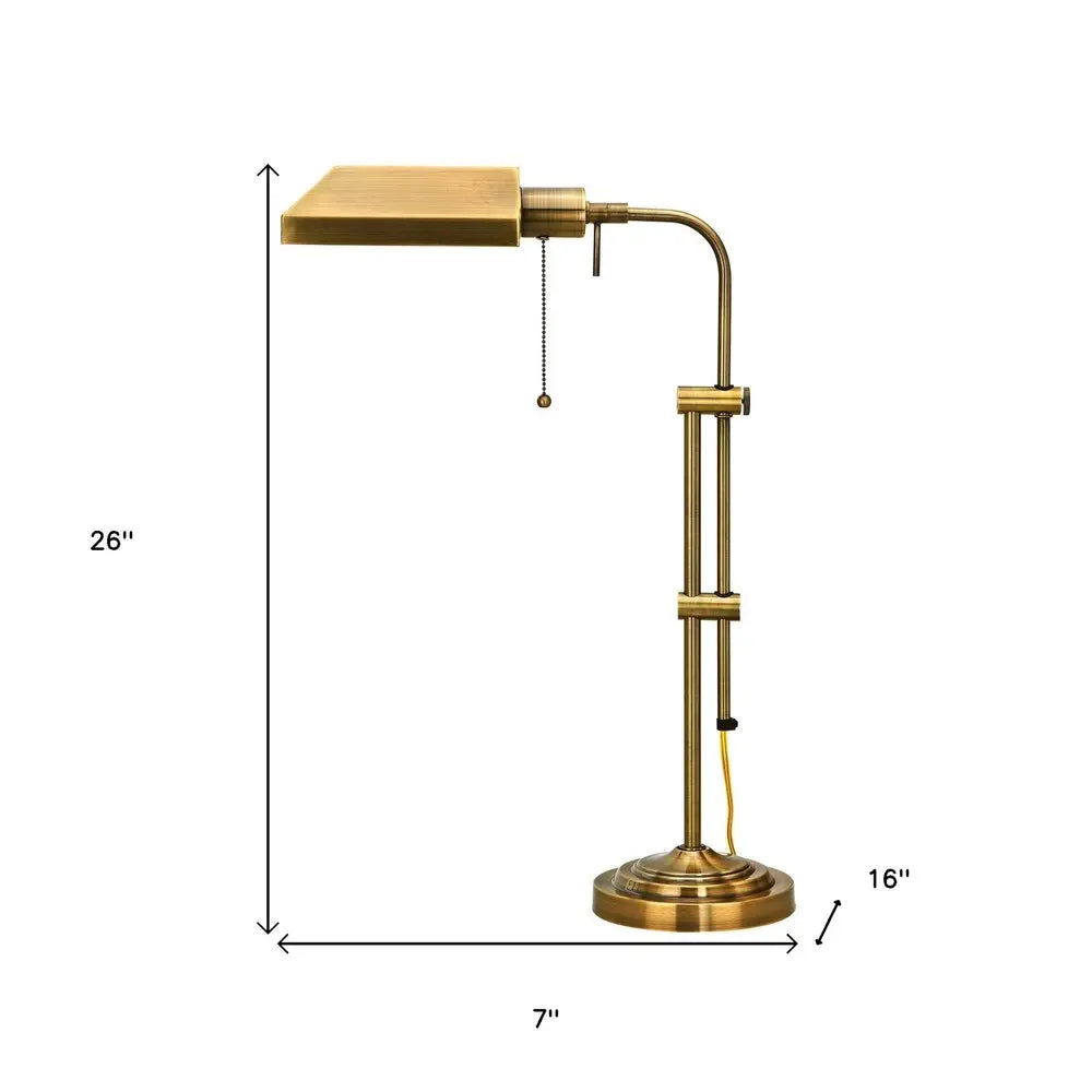 26" Bronze Metal Adjustable Table Lamp With Antiqued Brass Rectangular Shade HomeRoots
