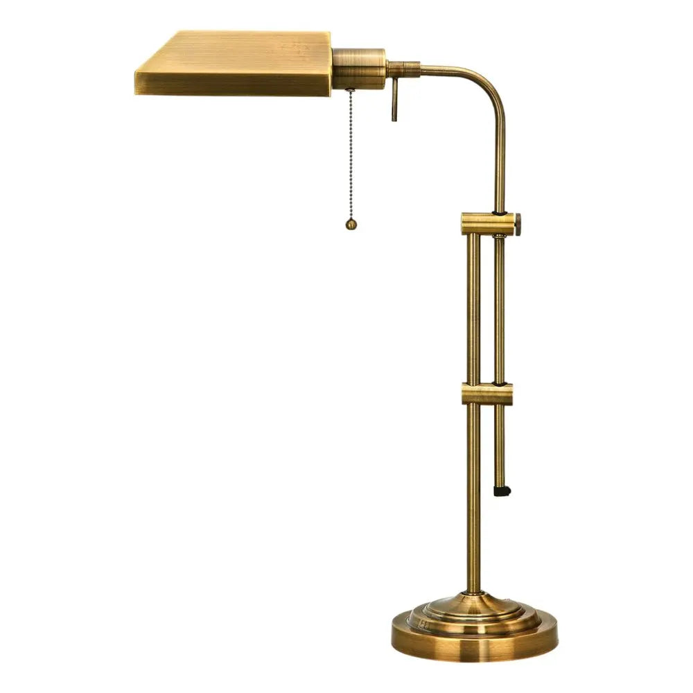 26" Bronze Metal Adjustable Table Lamp With Antiqued Brass Rectangular Shade HomeRoots