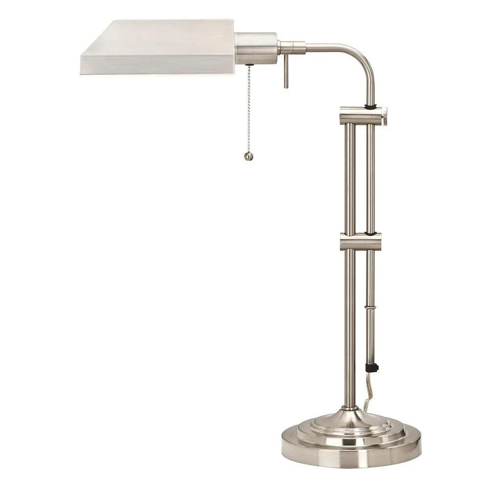 26" Nickel Metal Adjustable Table Lamp With Nickel Rectangular Shade HomeRoots