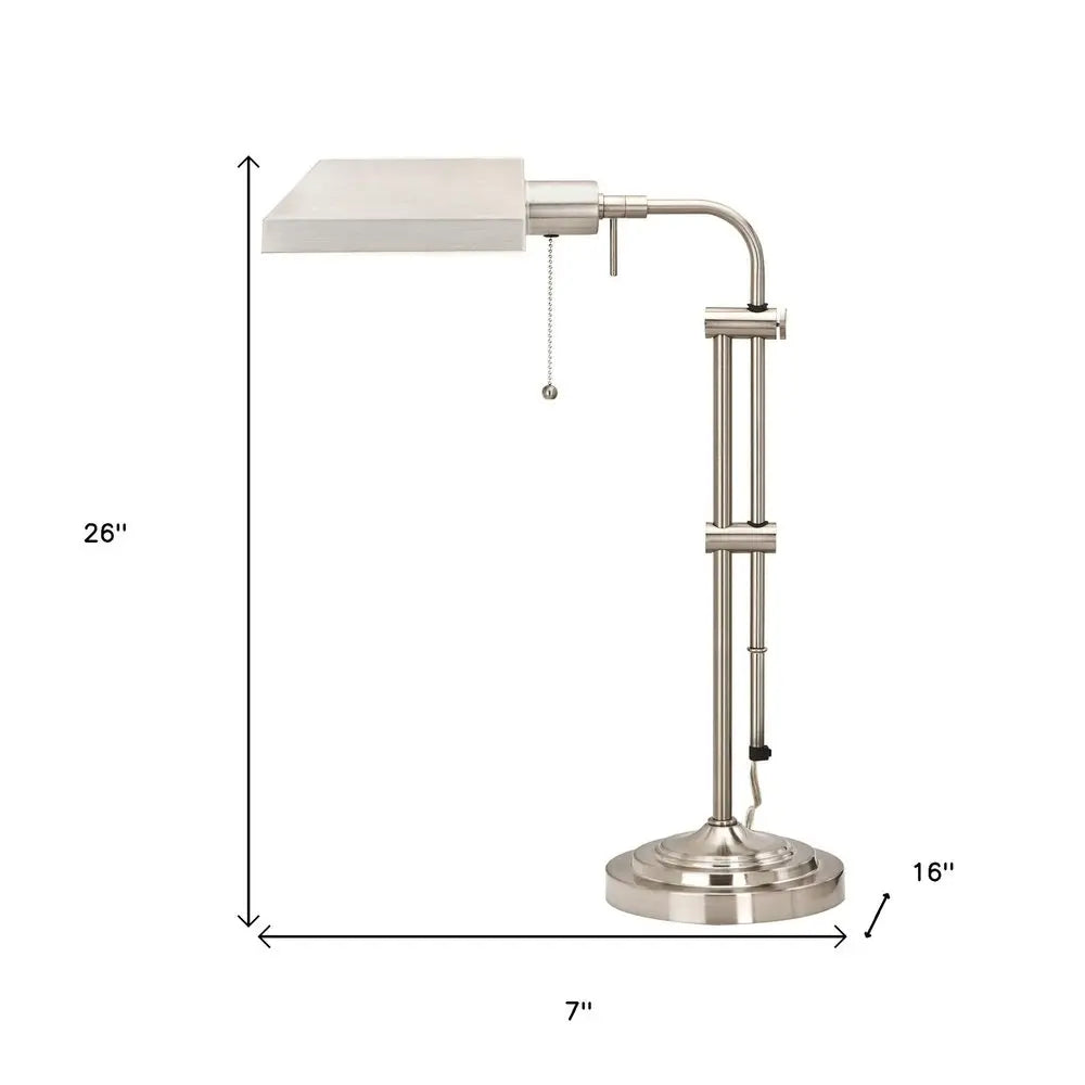 26" Nickel Metal Adjustable Table Lamp With Nickel Rectangular Shade HomeRoots