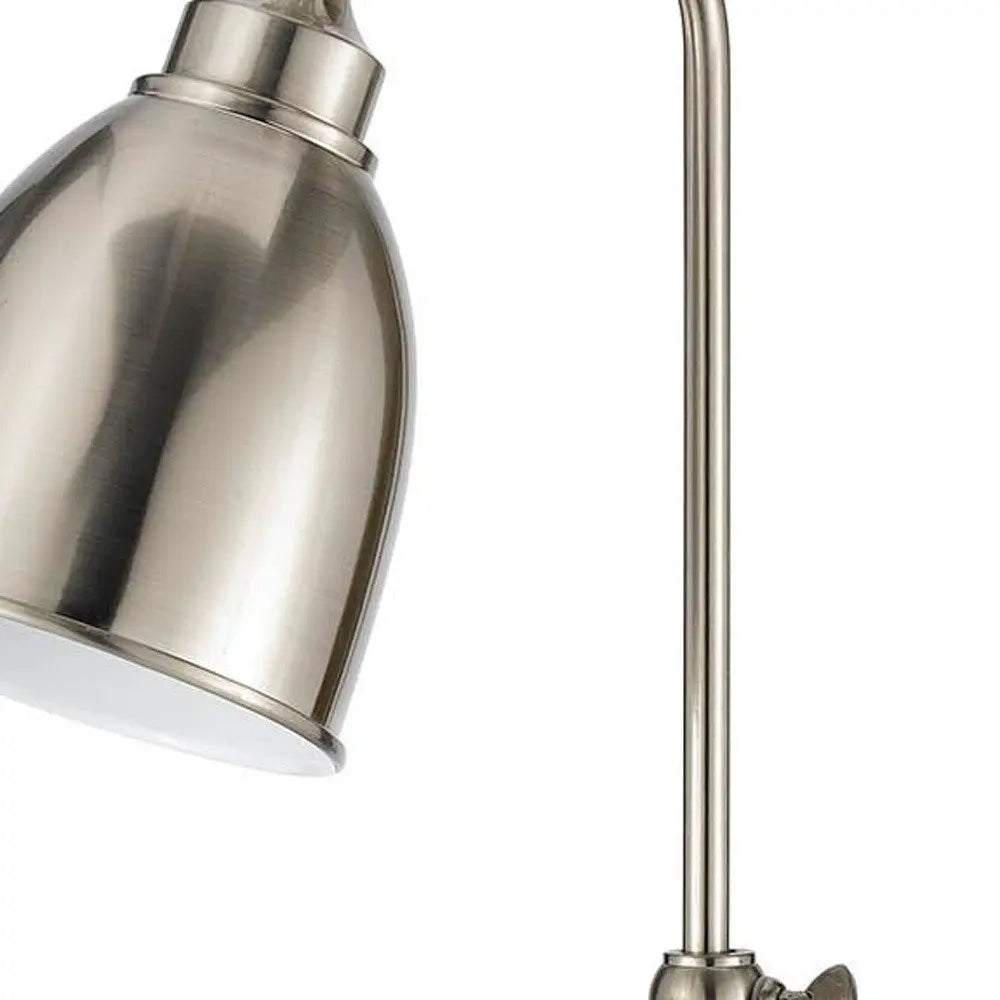 26" Nickel Metal Adjustable Table Lamp With Nickel Dome Shade HomeRoots