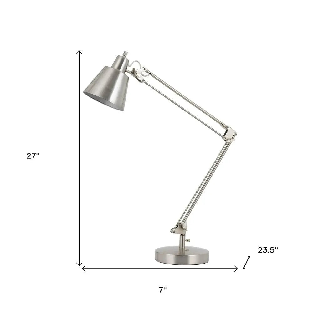 27" Nickel Metal Desk Table Lamp With Nickel Cone Shade HomeRoots