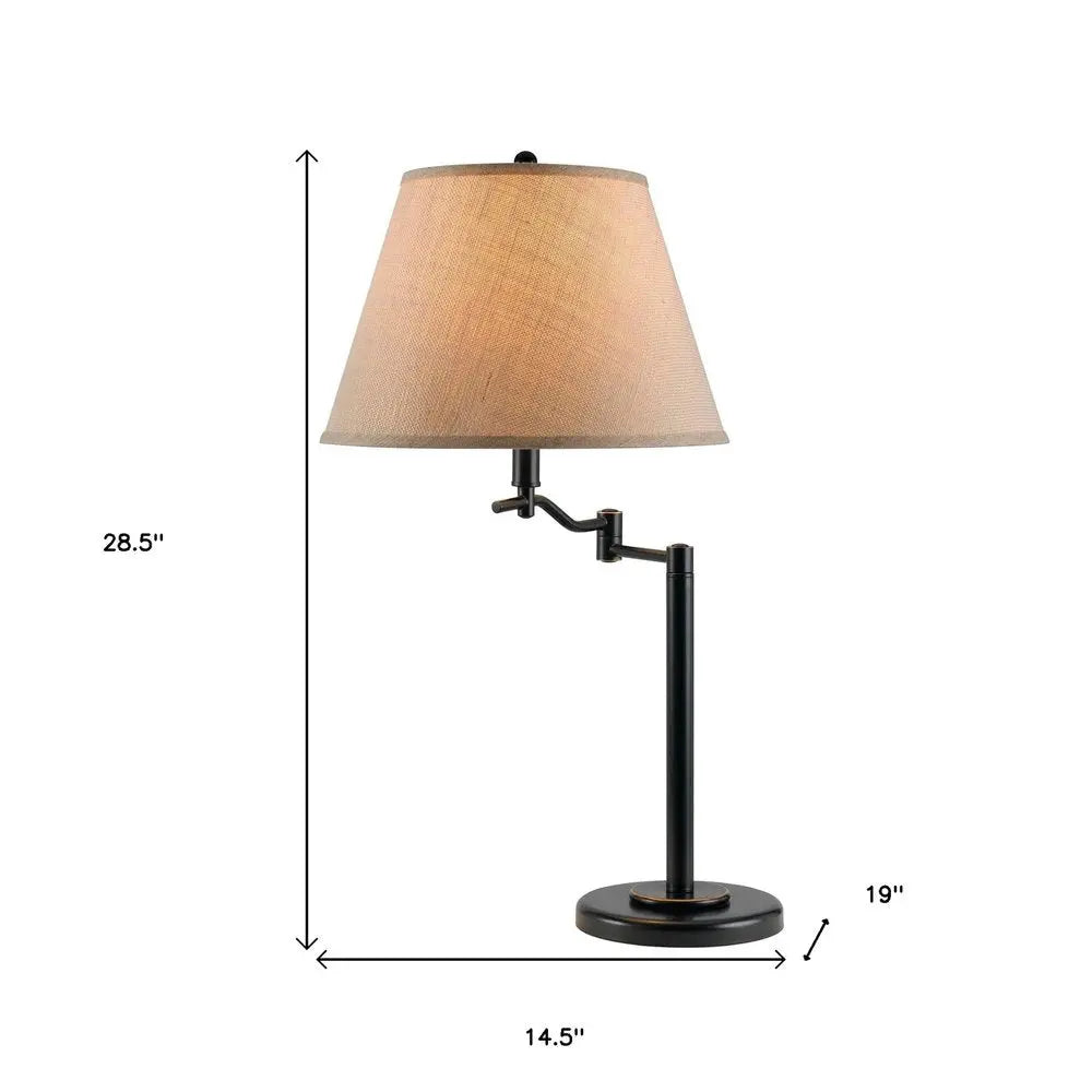 29" Bronze Metal Swing Arm Table Lamp With Off White Empire Shade HomeRoots