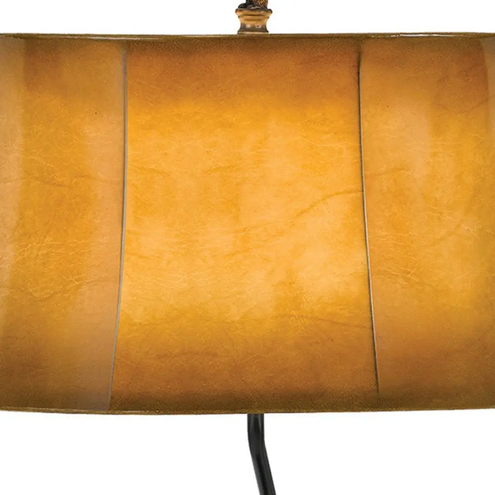 29" Antiqued Bronze Novelty Table Lamp With Brown Bell Shade HomeRoots