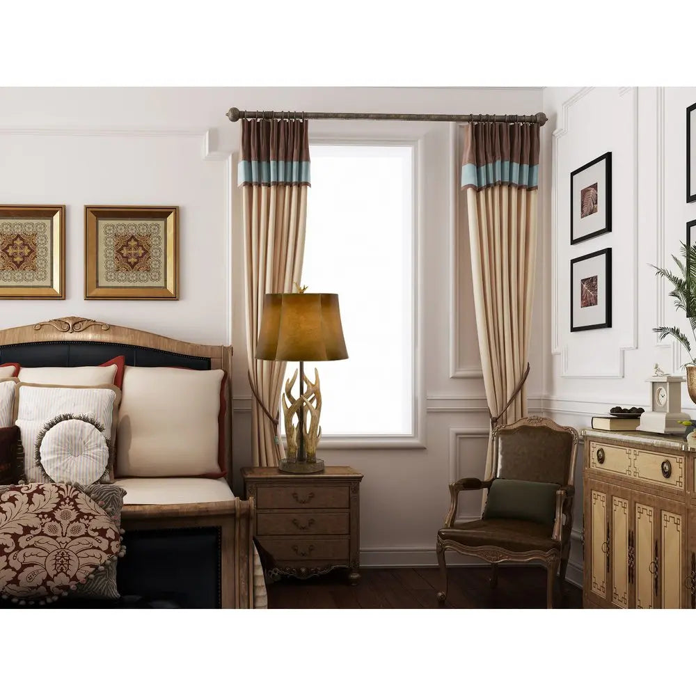 33" Brown Antlers Table Lamp With Brown Drum Shade HomeRoots