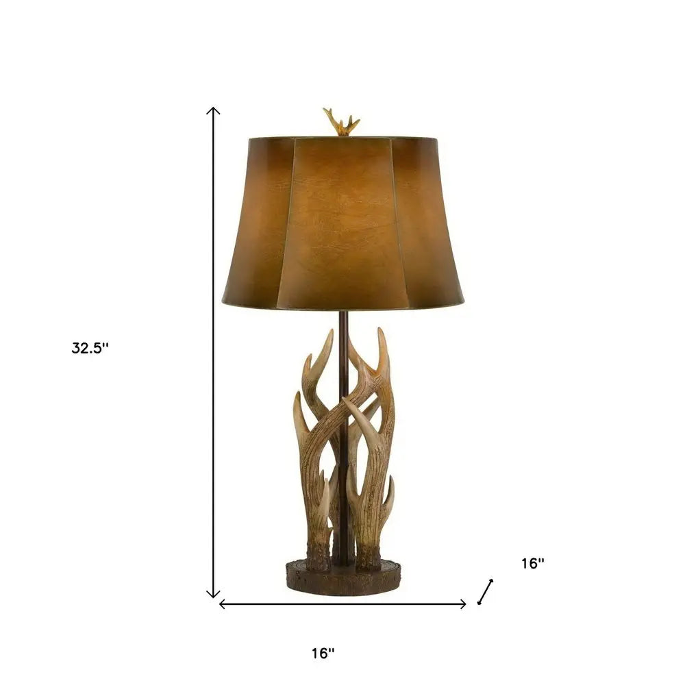 33" Brown Antlers Table Lamp With Brown Drum Shade HomeRoots
