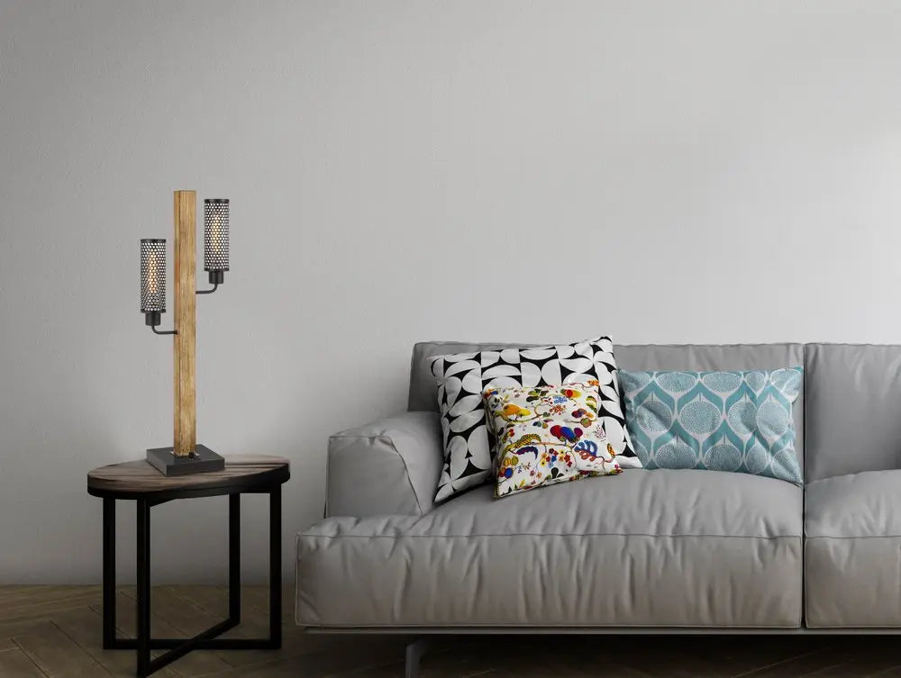 32" Gray Metal Two Light Table Lamp With Black Novelty Shade HomeRoots