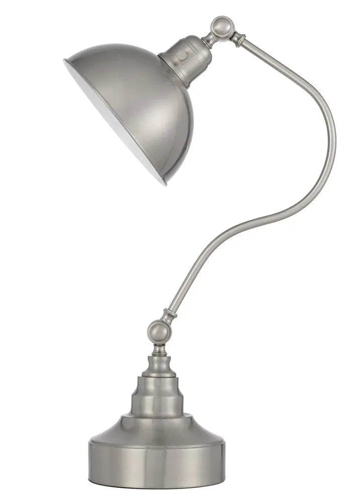 25" Nickel Metal Lantern Desk Table Lamp With Nickel Dome Shade HomeRoots