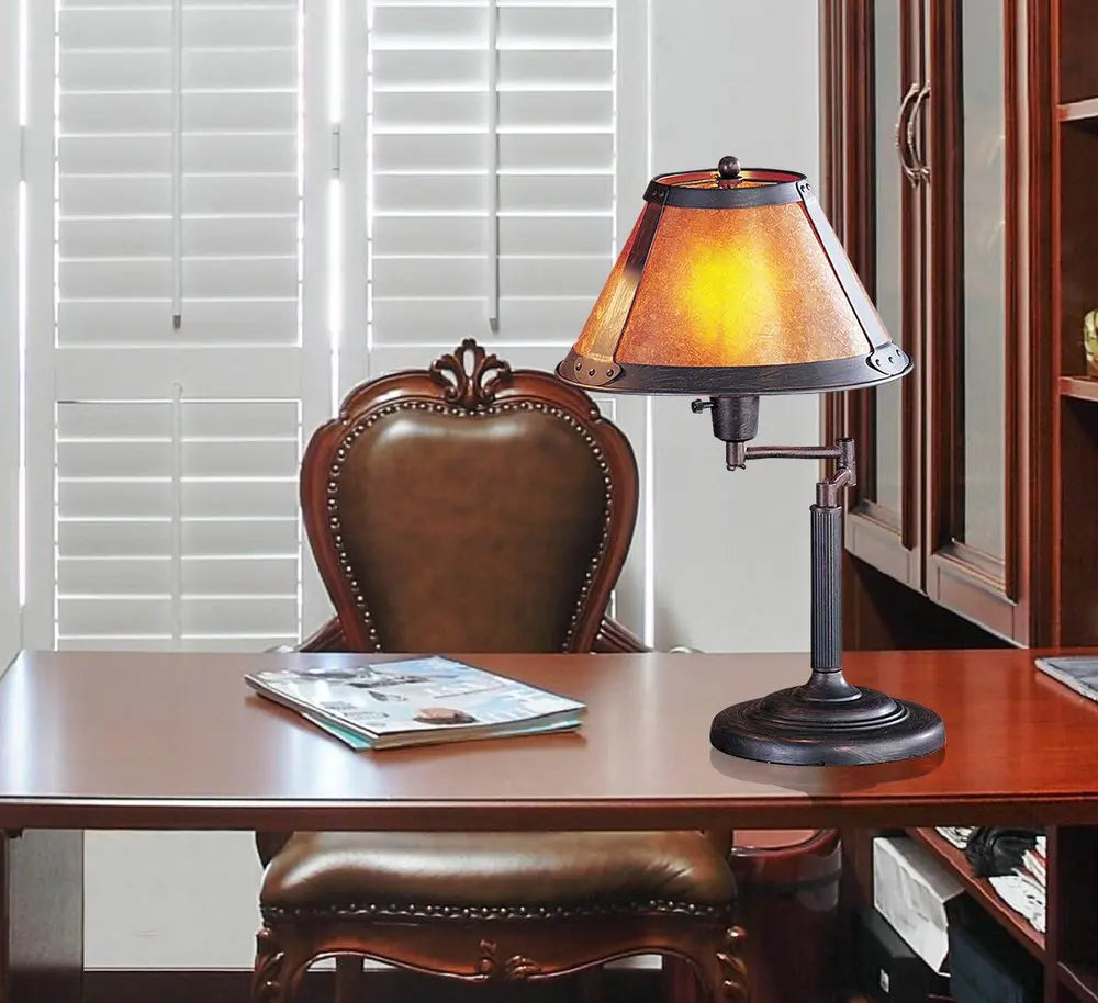 18" Gray Metal Candlestick Table Lamp With Amber Empire Shade HomeRoots