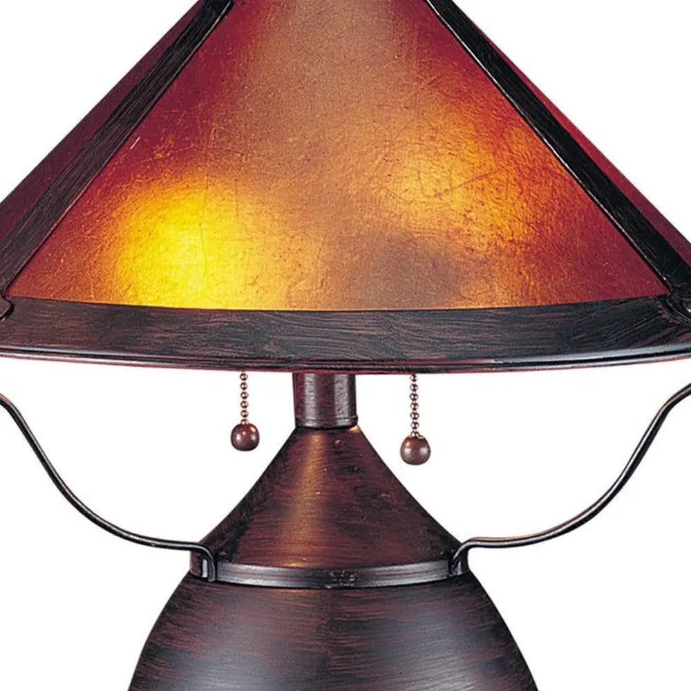 17" Rust Metal Two Light Round Table Lamp With Amber Empire Shade HomeRoots