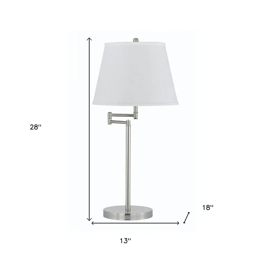 28" Nickel Metal Table Lamp With Off White Empire Shade HomeRoots