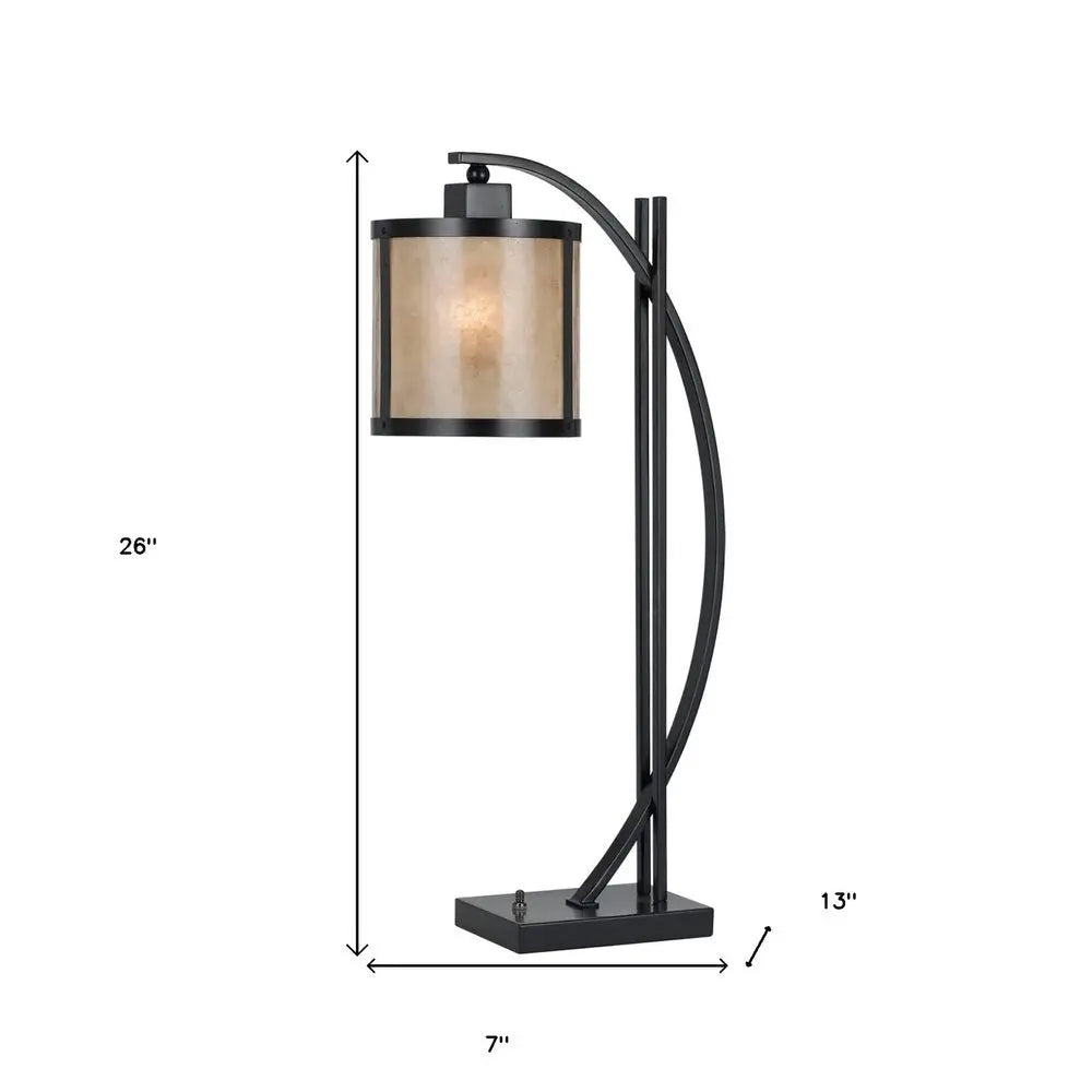 26" Black Metal Lantern Table Lamp With White Drum Shade HomeRoots