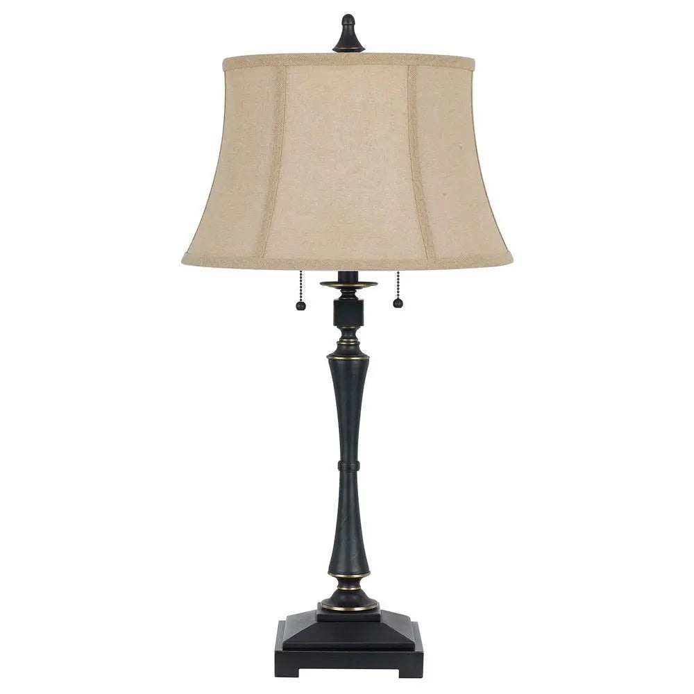 31" Black Metal Two Light Candlestick Table Lamp With Beige Empire Shade HomeRoots