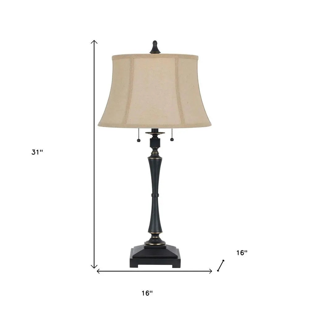 31" Black Metal Two Light Candlestick Table Lamp With Beige Empire Shade HomeRoots